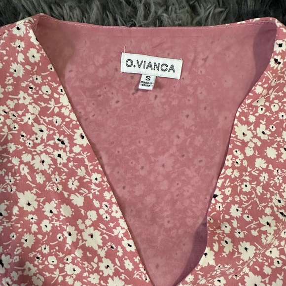 Dolls Kill Pink Ditsy Floral Wrap Mini Dress Ruffle Hem S - Picture 2 of 6